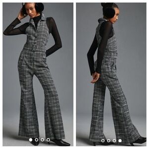NWT Anthropologie Maeve sz 8 Tweed Sleeveless Belted Jumpsuit Black White